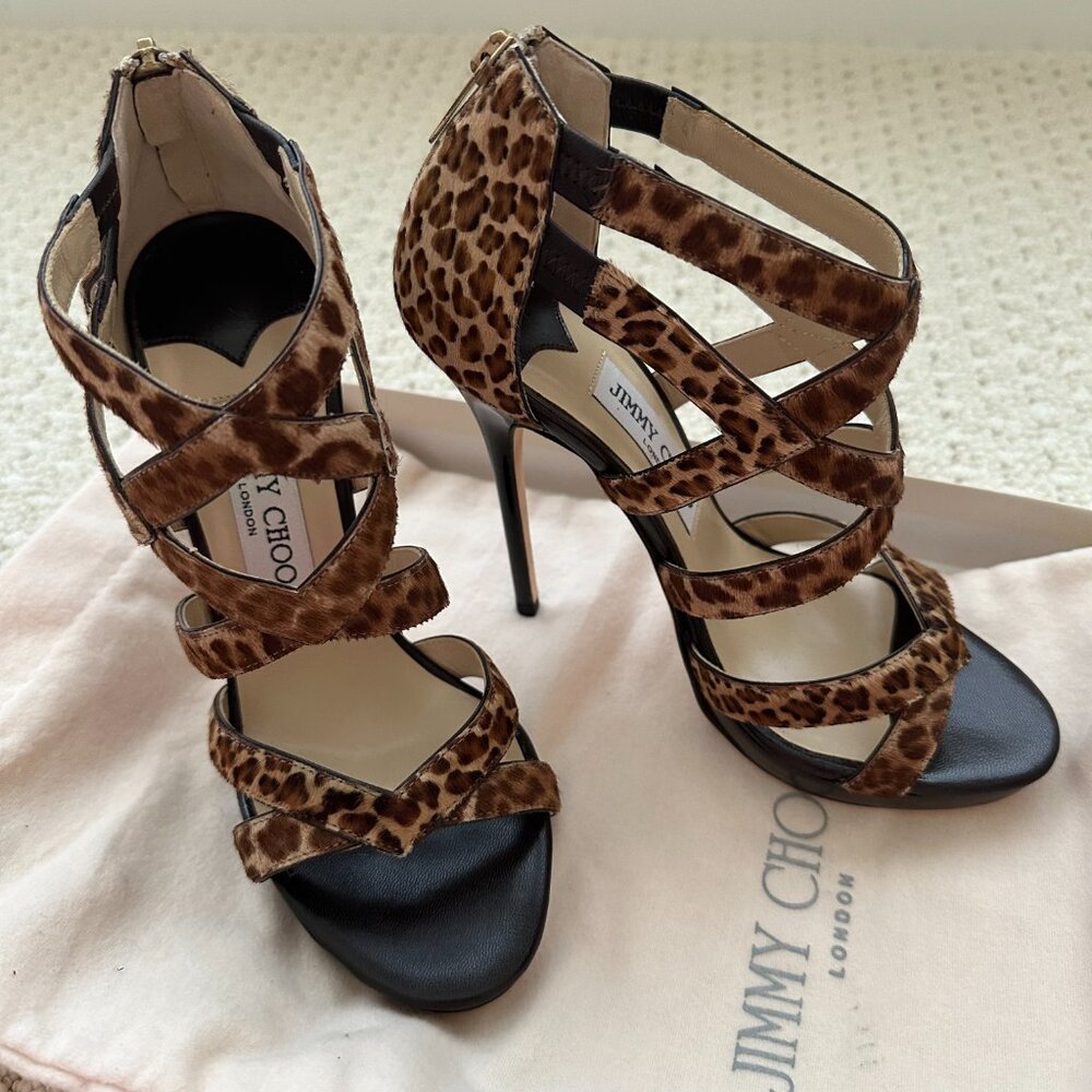 NWT Jimmy Choo Leopard Leather Platform Heels